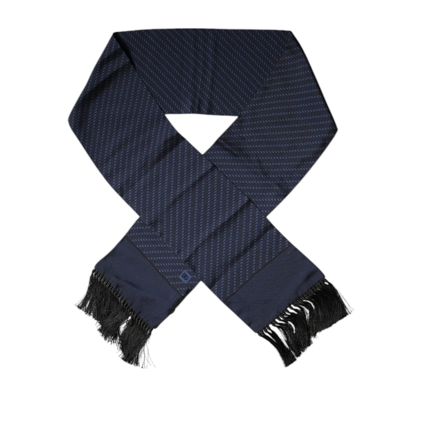 Dolce & Gabbana Dark Blue Fantasy Fringes Neck Wrap Scarf