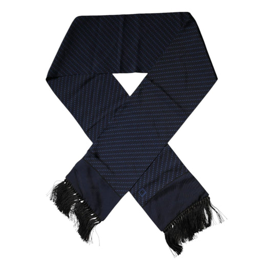 Dolce & Gabbana Dark Blue Fantasy Fringes Neck Wrap Scarf