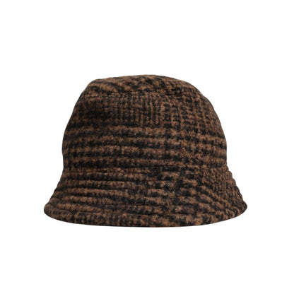 Dolce & Gabbana Brown Houndstooth Wool Woven Bucket Hat