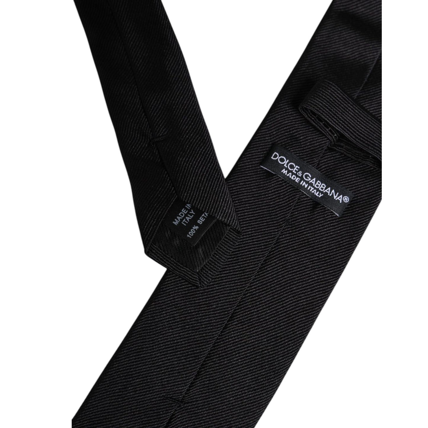 Dolce & Gabbana Black Solid Silk Adjustable Necktie Tie