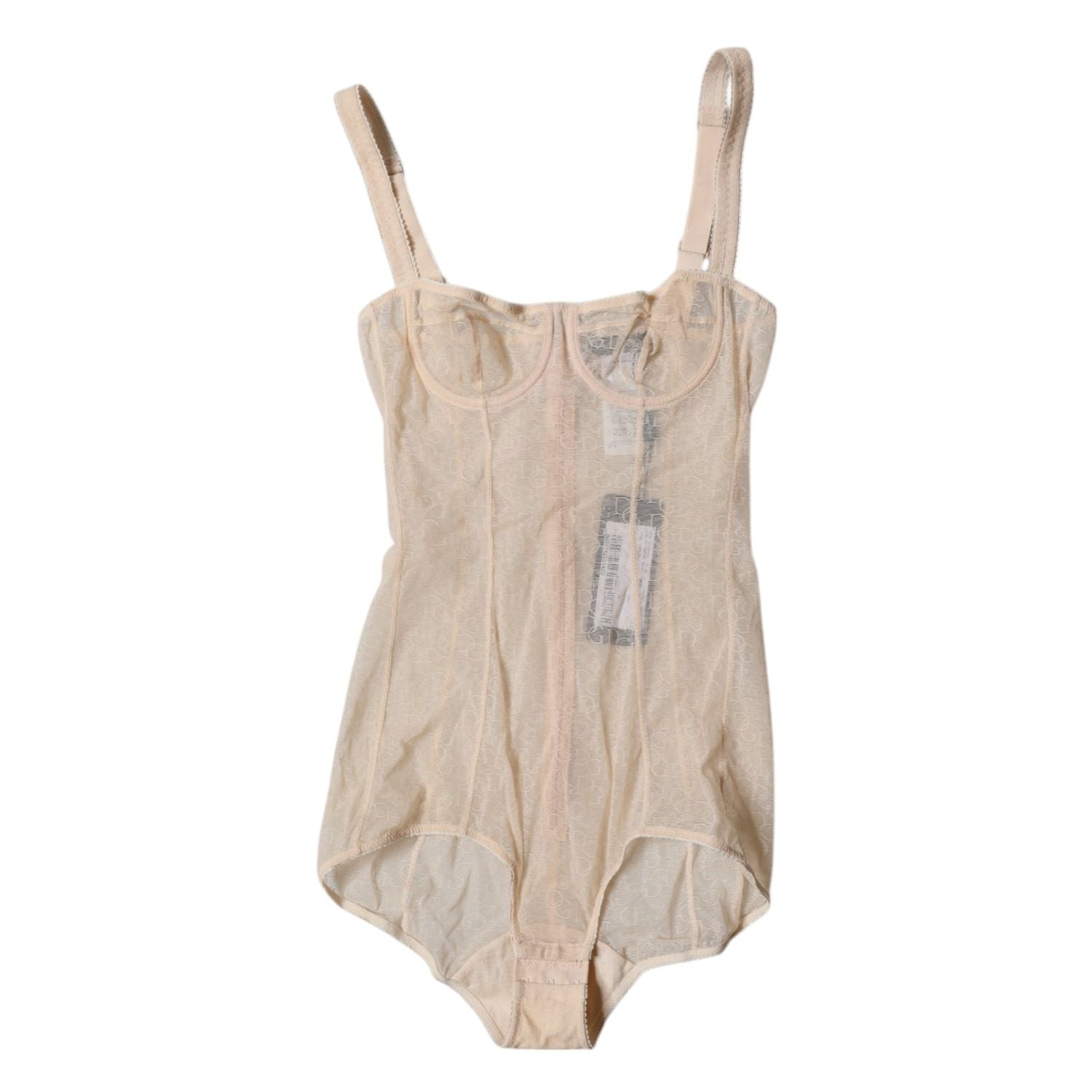 Dolce & Gabbana Beige Tulle Balconette Bra Bodysuit Underwear