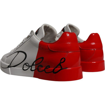 Dolce & Gabbana White Red Leather Logo Low Top Sneakers Shoes