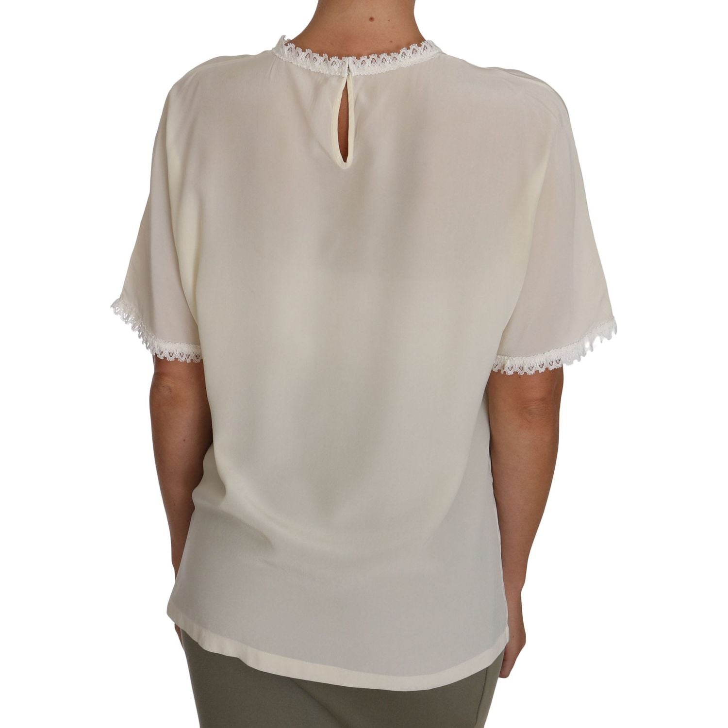 Dolce & Gabbana White Cream Silk Lace Top Blouse T-Shirt