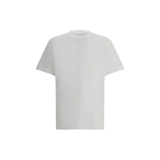 Back view of Moschino T-shirt with ribbed crew neck, showcasing a clean design in monochrome cotton fabric.
