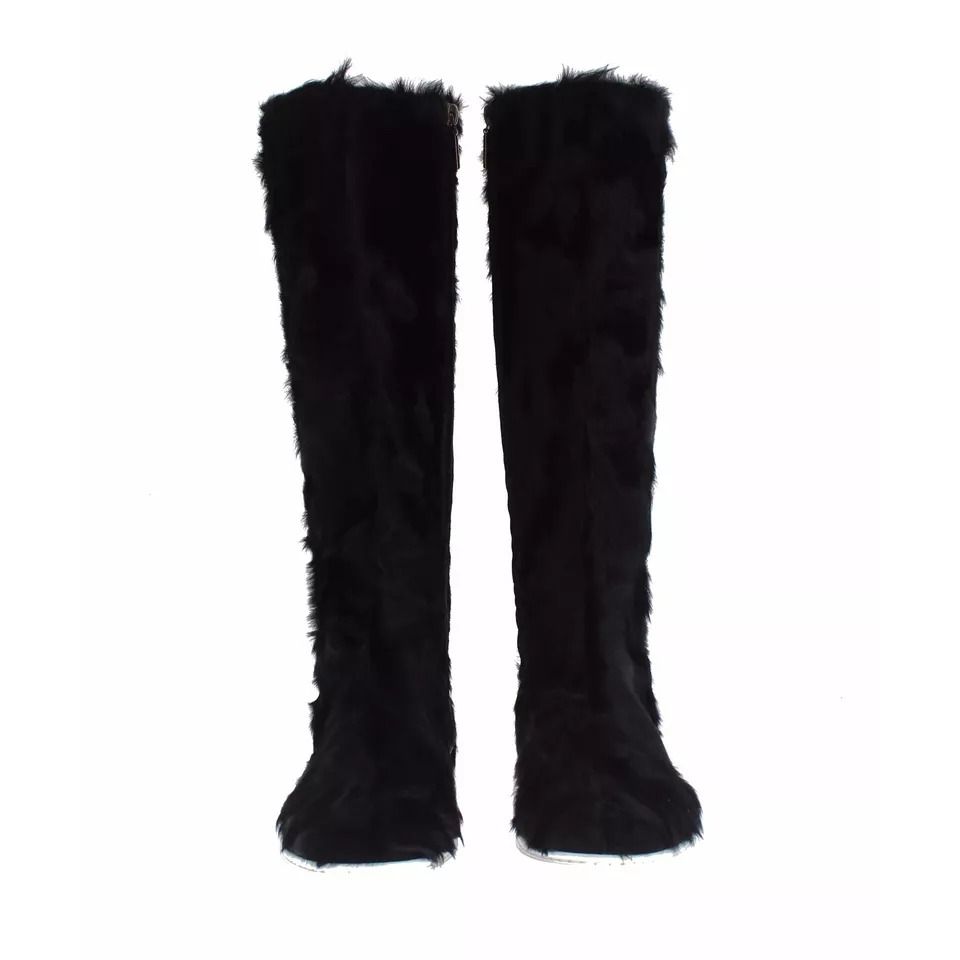 Dolce & Gabbana Black Xiangao Lamb Fur Leather Boots Shoes