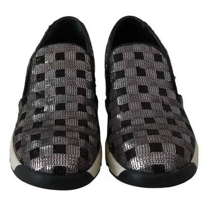 PINKO Silver Black Slip-on Sequence Design Sneakers Shoes