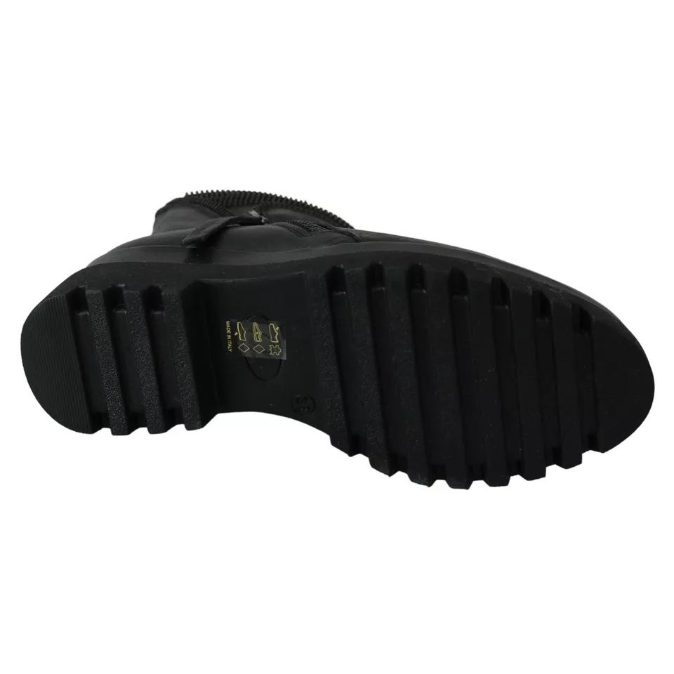 Ovyé Black Leather Zipper Ankle Boots Shoes