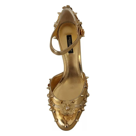 Dolce & Gabbana Gold Studs Vally Slingback Sandals Shoes LA8997-38