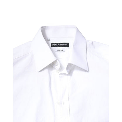 Dolce & Gabbana White GOLD Cotton Long Sleeves Men Dress Shirt