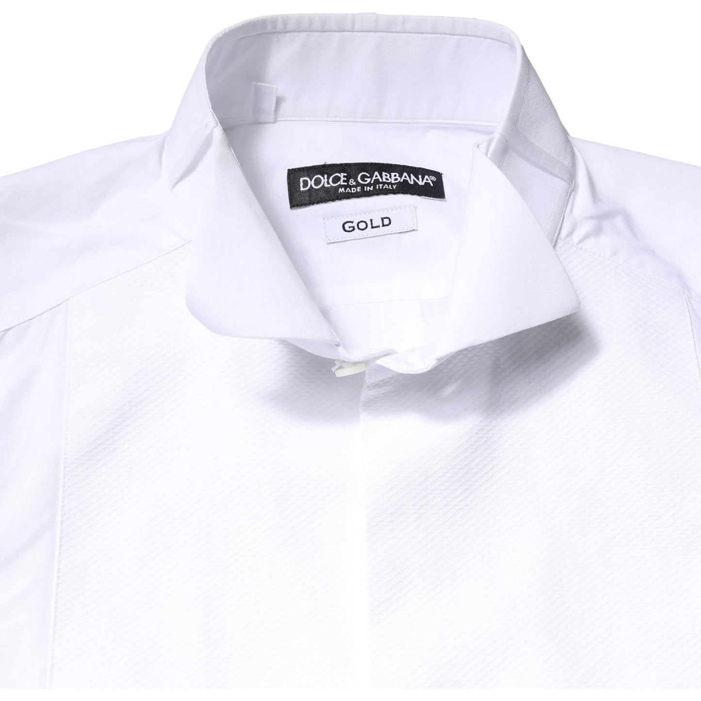 Dolce & Gabbana White GOLD Cotton Poplin Bib Formal Men Dress Shirt