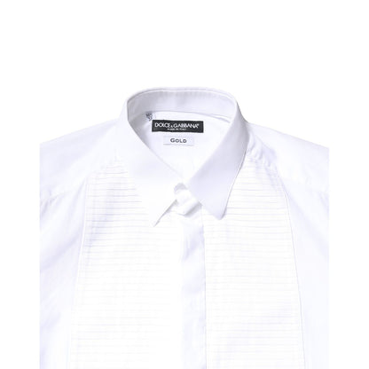 Dolce & Gabbana White GOLD Cotton Poplin Bib Men Dress Shirt