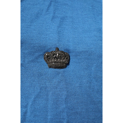 Dolce & Gabbana Blue Cashmere Crown V-neck Pullover Sweater