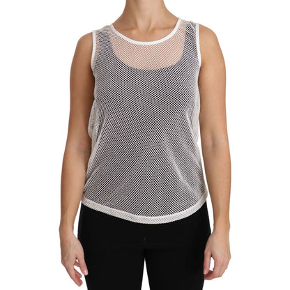 Dolce & Gabbana White Net Transparent Sleeveless Tank Top