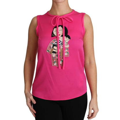 Dolce & Gabbana Pink Family Silk Tank  Mama Blouse Top Shirt