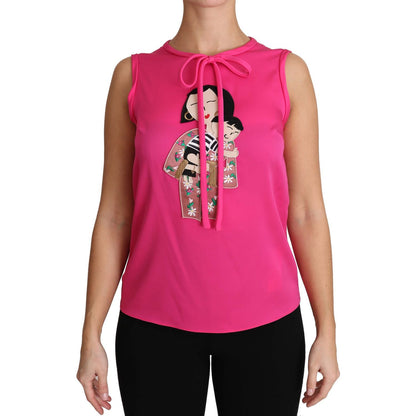 Dolce & Gabbana Pink Family Silk Tank  Mama Blouse Top Shirt