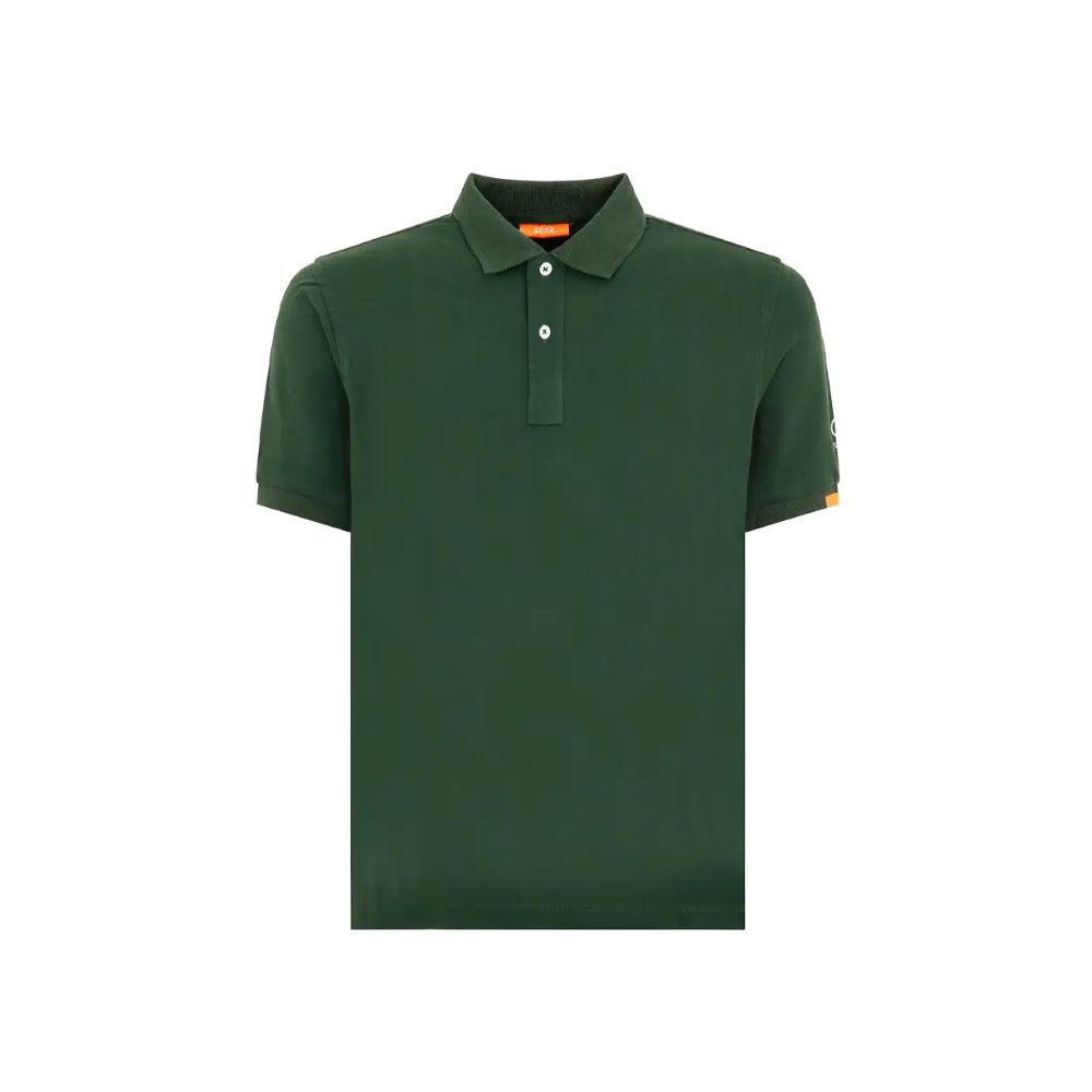 Suns Green Cotton Polo Shirt with ribbed collar and logo on left sleeve, featuring front button closure for stylish casual wear.