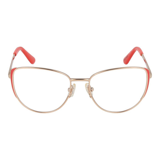 Guess Orange Women Glasses Frame, coral cat eye full-rim metal frame with demo plastic lenses, spring hinge, size 50-16-140