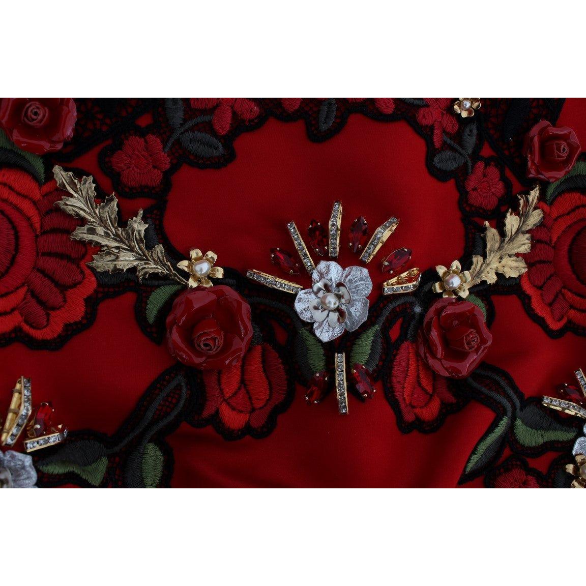 Dolce & Gabbana Red Silk Crystal Roses Shorts