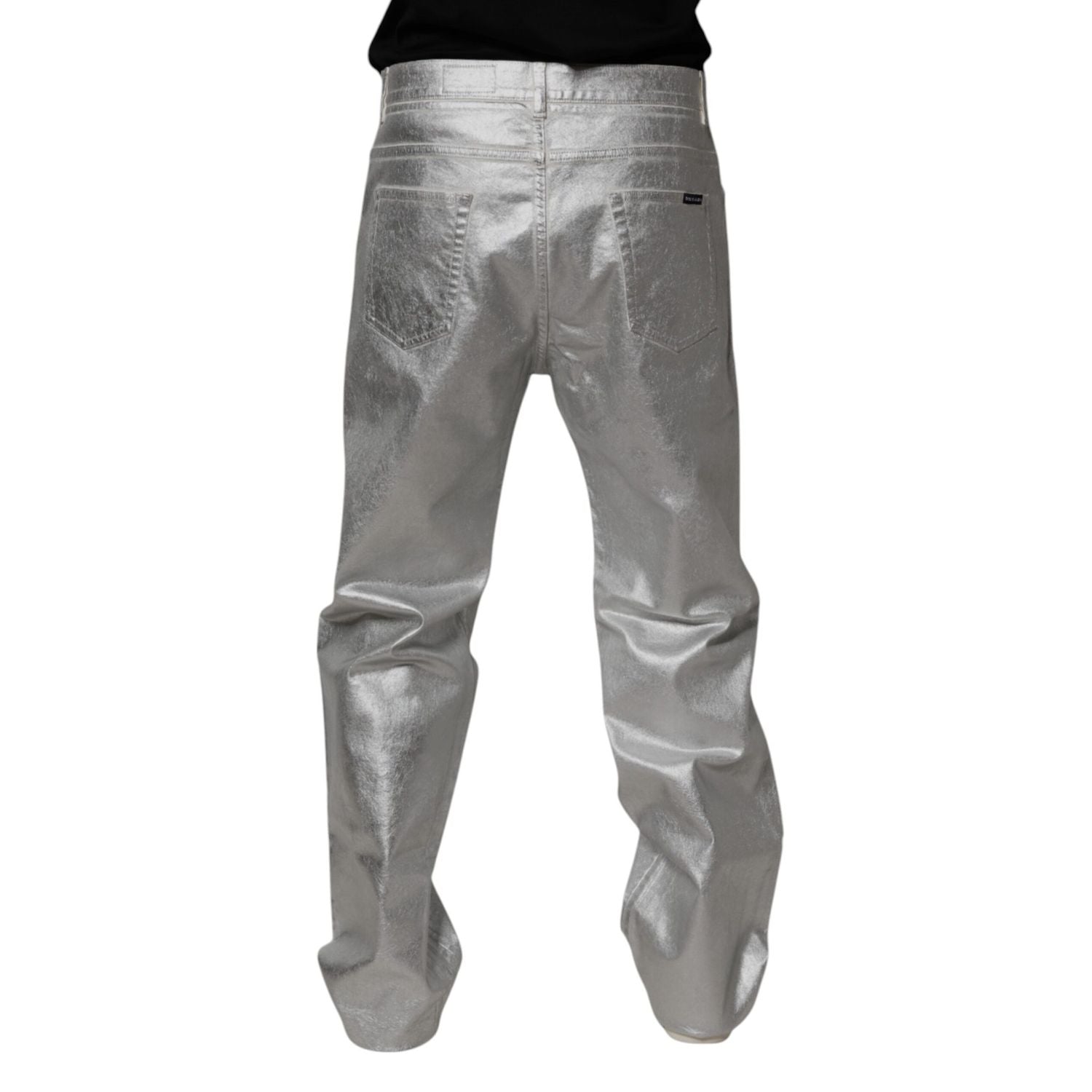 Dolce & Gabbana Metallic Silver Cotton Straight Denim Jeans