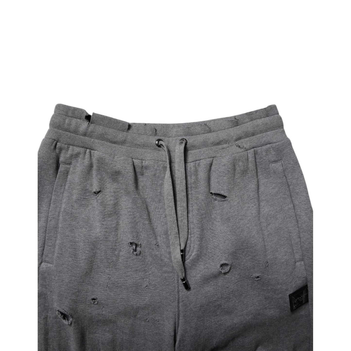 Dolce & Gabbana Gray Cotton RipStyle Straight Sweatpants Pants