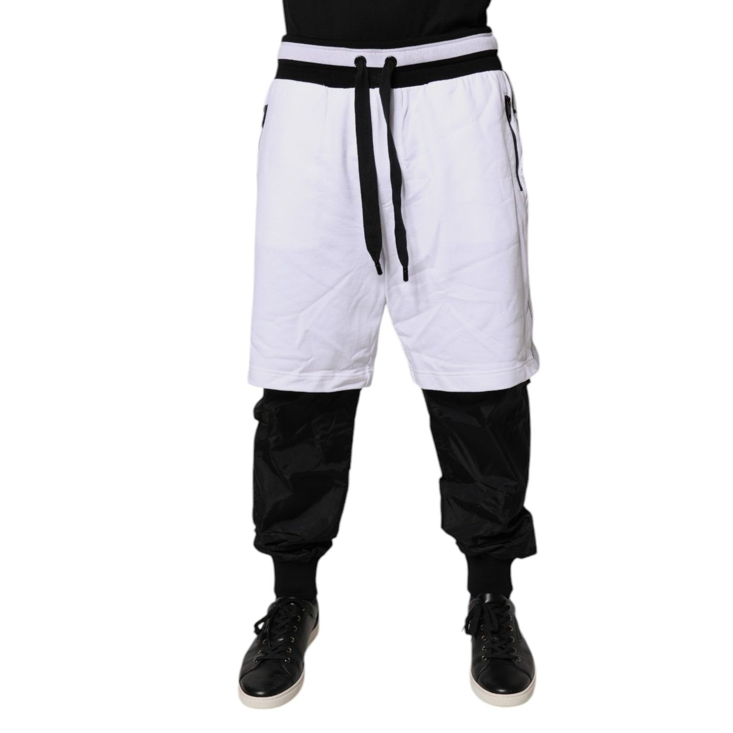 Dolce & Gabbana Black White Cotton Layered Sweatpants Pants Dolce & Gabbana