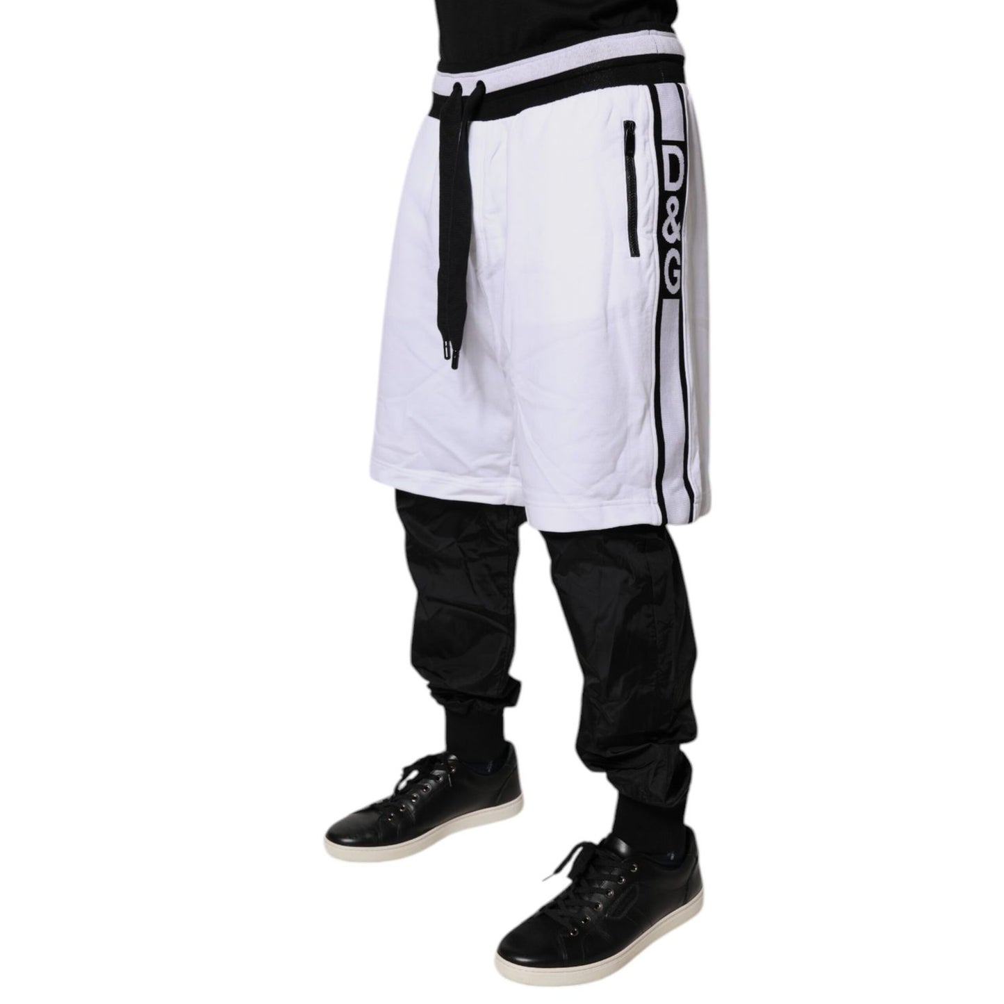 Dolce & Gabbana Black White Cotton Layered Sweatpants Pants Dolce & Gabbana