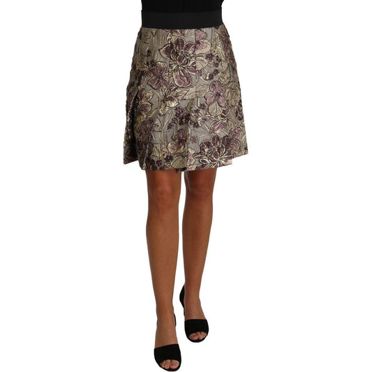 Dolce & Gabbana A-Line Mini Floral Print Jaquard Skirt Skirt