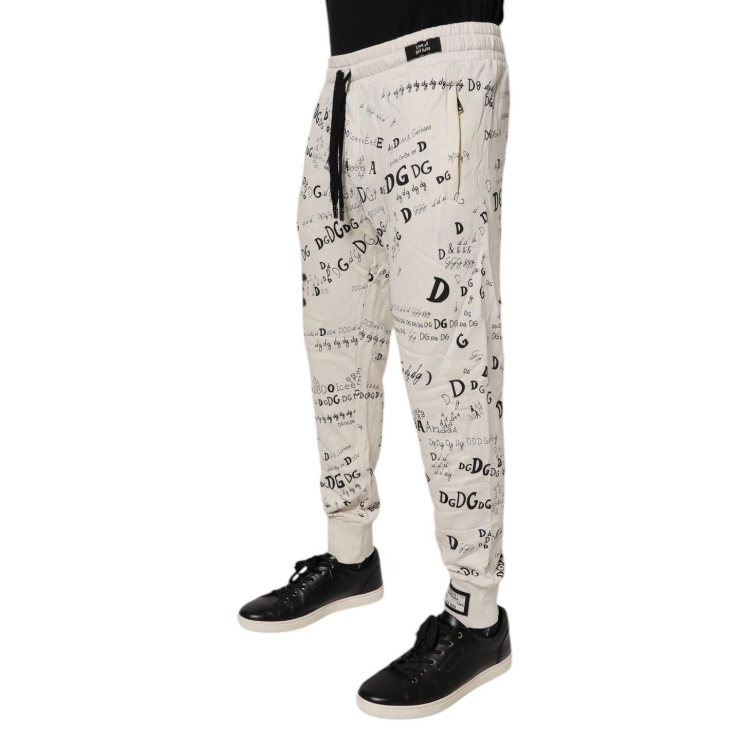 Dolce & Gabbana White Logo Print Men Skinny Sweatpants Pants