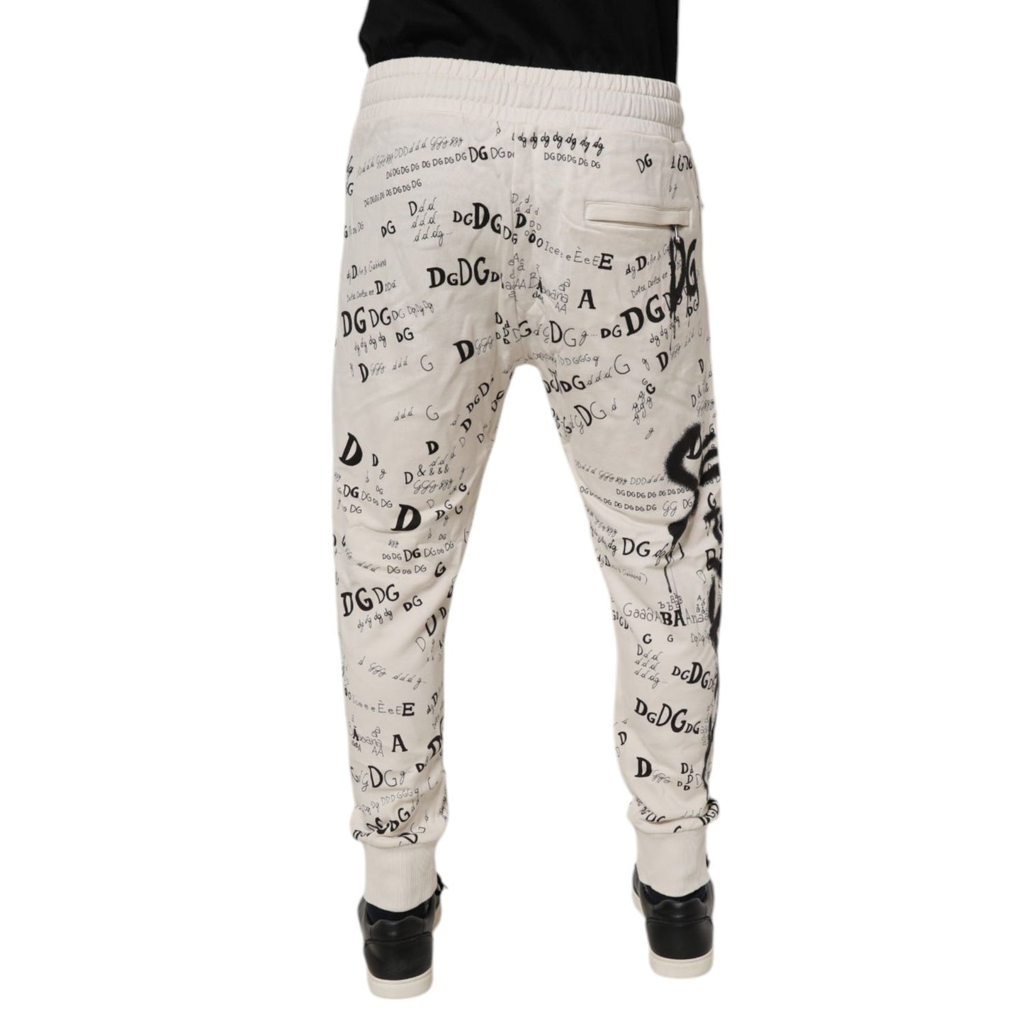 Dolce & Gabbana White Logo Print Men Skinny Sweatpants Pants