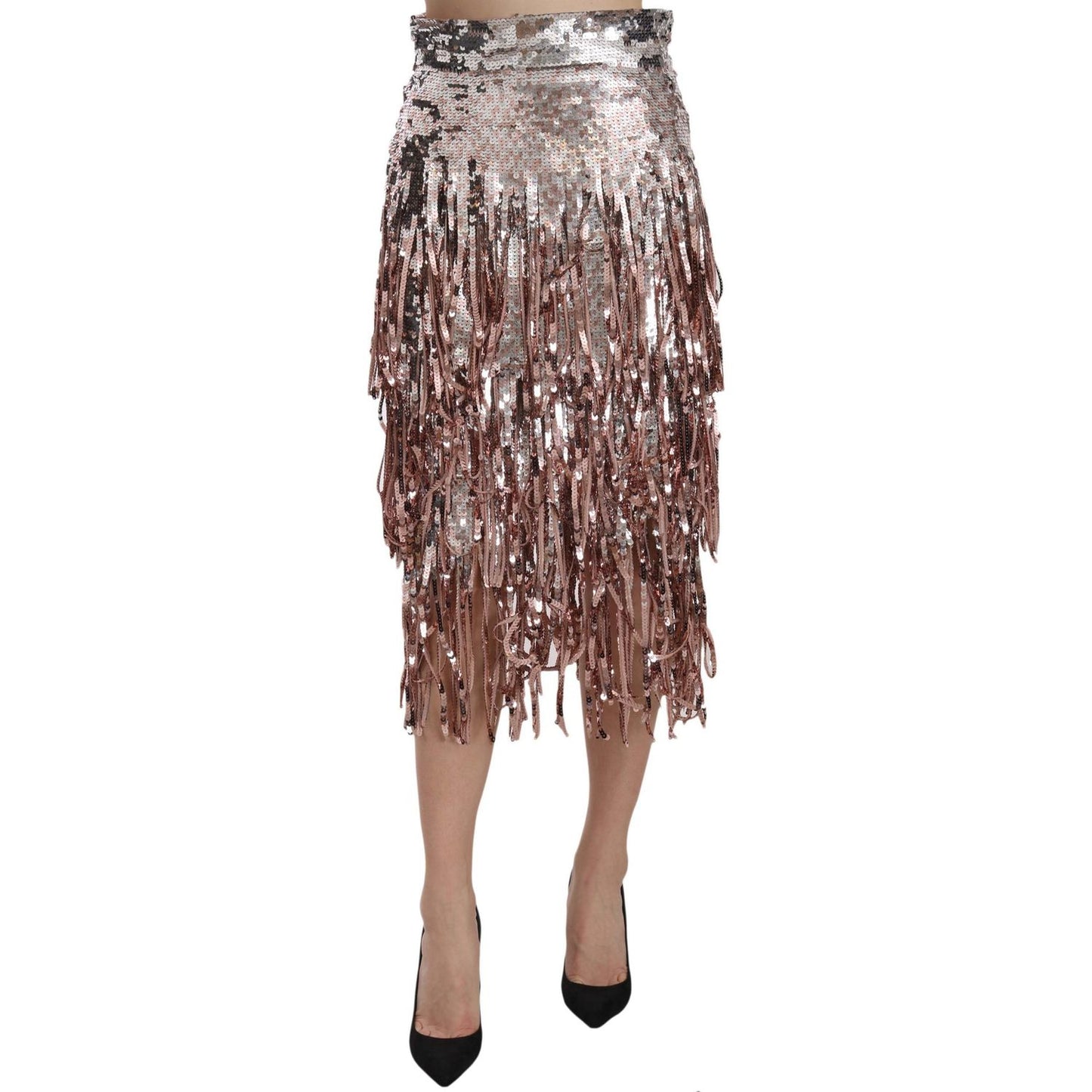Dolce & Gabbana Sequin Embellished Fringe Midi Pencil Skirt