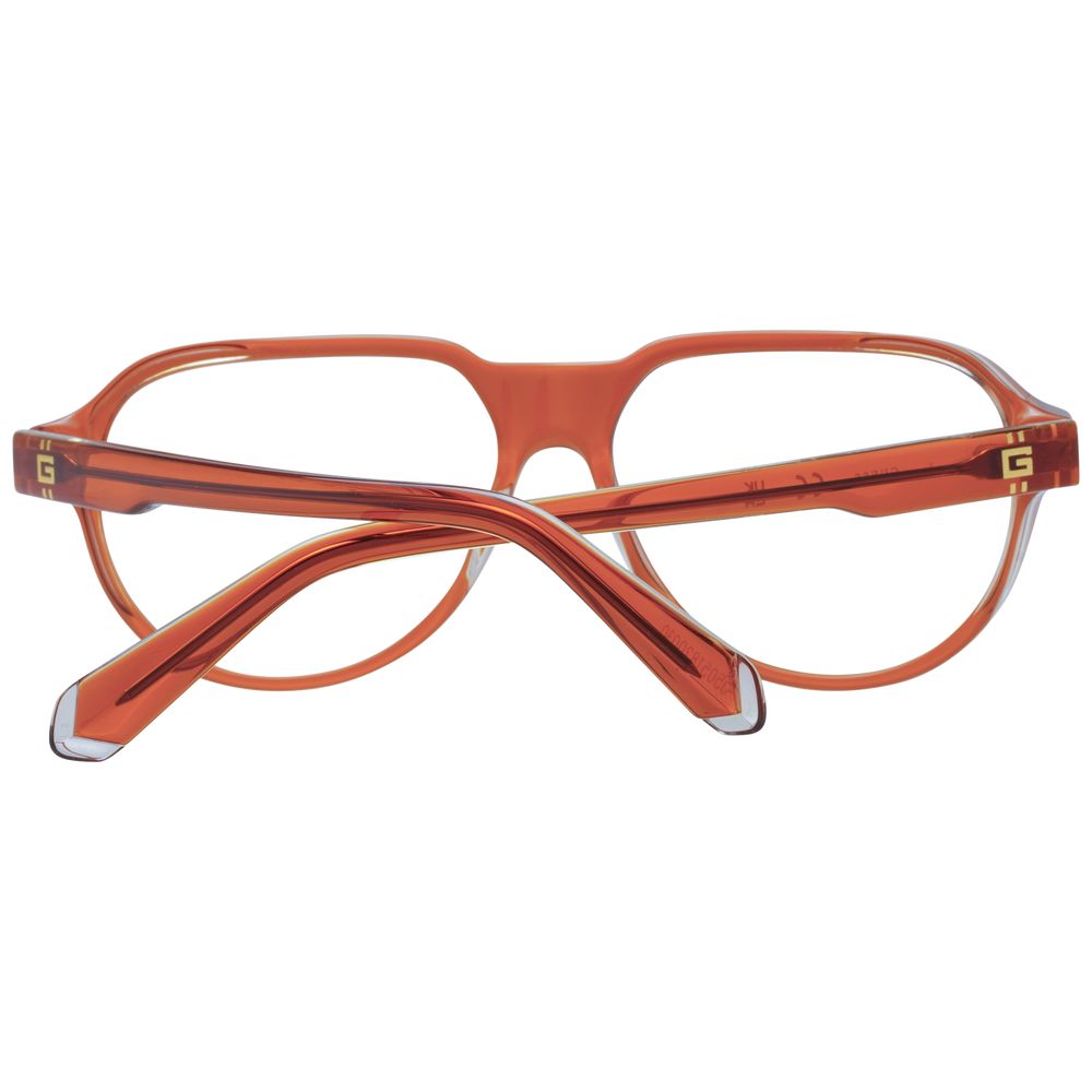 Guess Orange Men Glasses Frame in acetate, full-rim aviator style with plastic demo lenses, 56mm width, spring hinge, includes branded case.