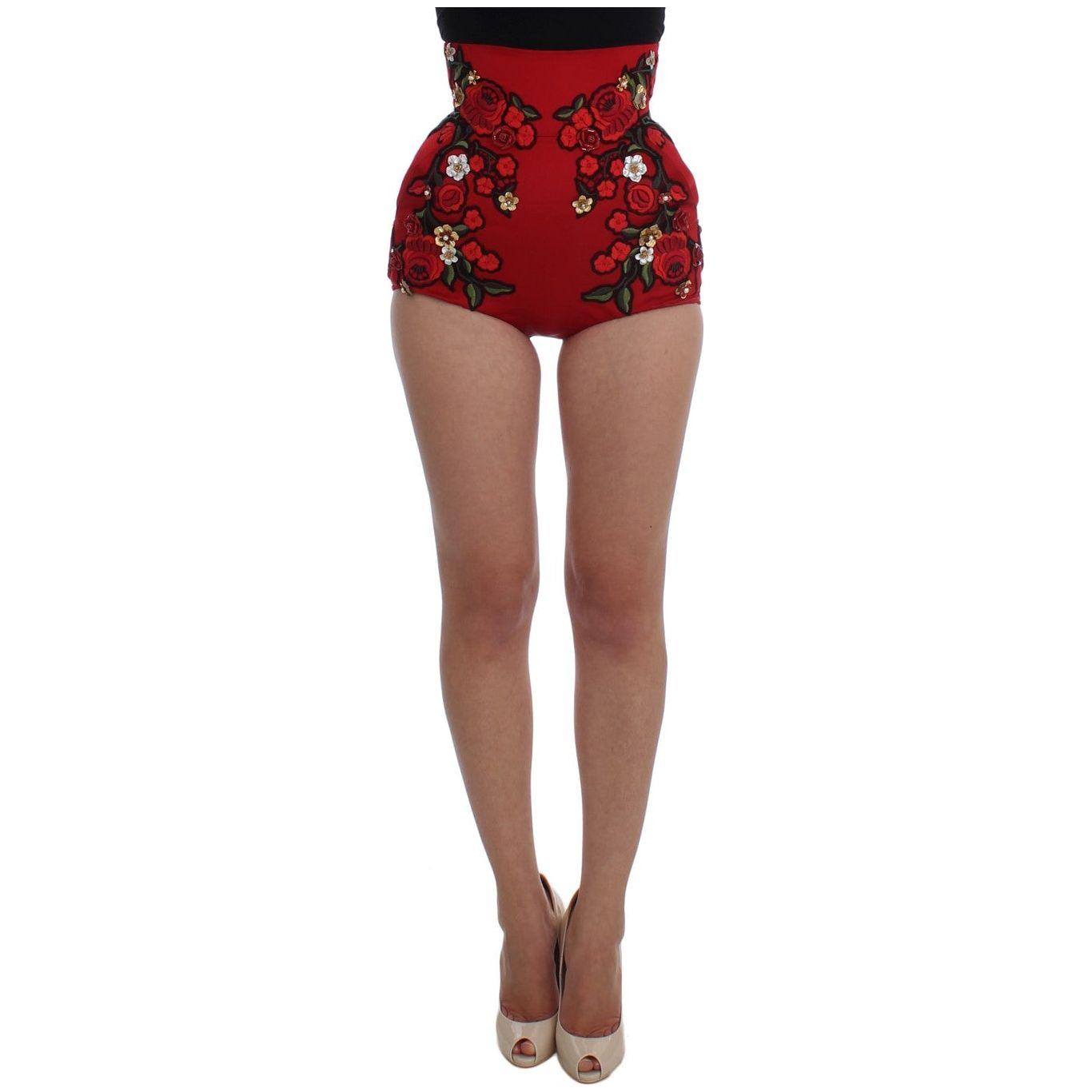 Dolce & Gabbana Red Silk Roses Sicily Shorts