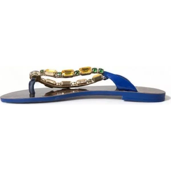 Dolce & Gabbana Blue Crystals Flats Sandals Beachwear Shoes