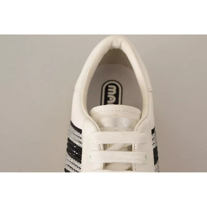 Marc Jacobs White Leather Crystal Embellished Sneakers Shoes