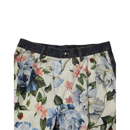 Dolce & Gabbana Beige Blue Floral Cotton Men Denim Jeans