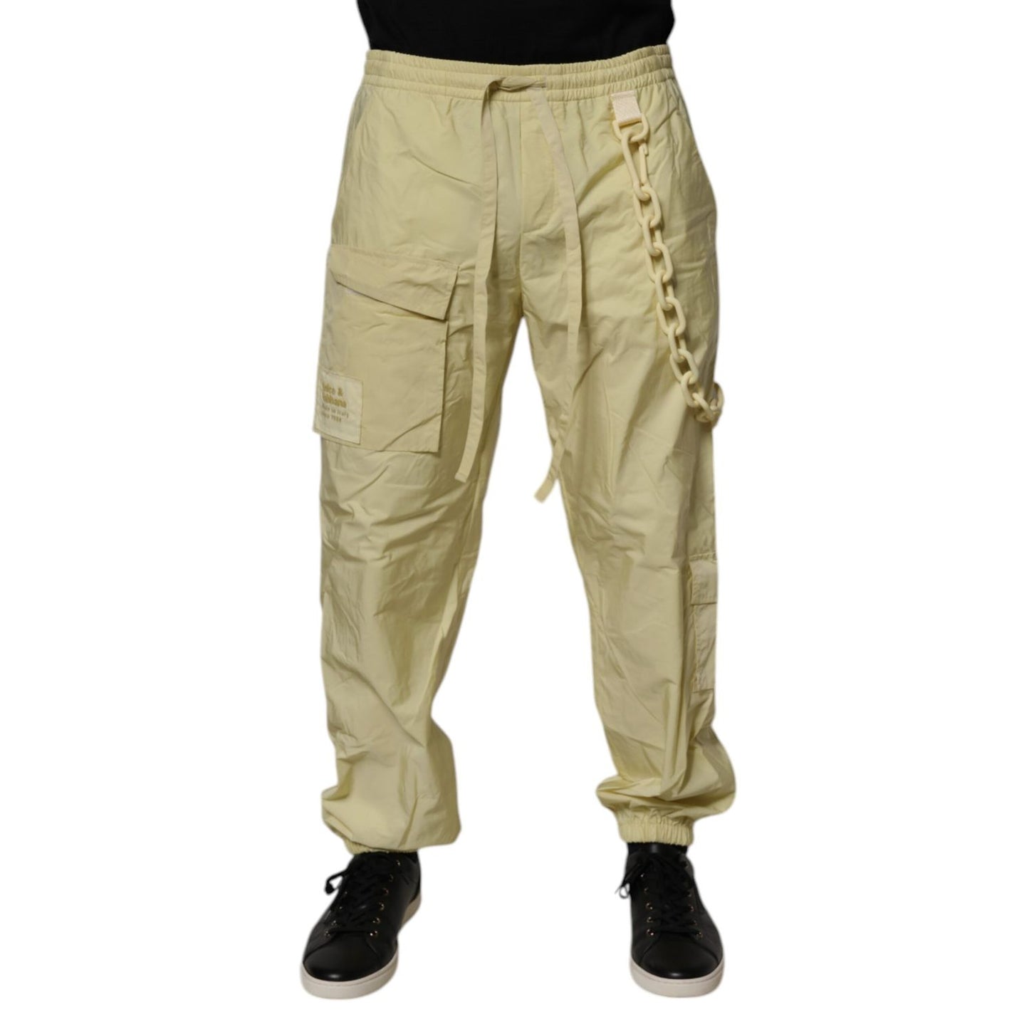 Dolce & Gabbana Yellow Nylon Cargo Chain Men Jogger Pants Dolce & Gabbana