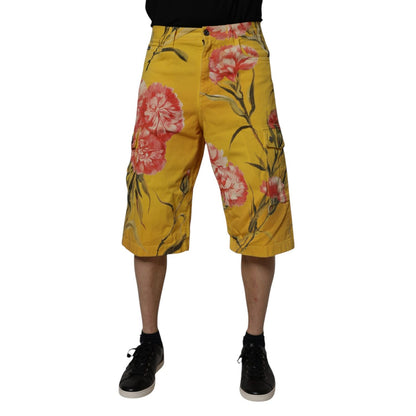 Dolce & Gabbana Yellow Floral Cargo Denim Men Bermuda Shorts Dolce & Gabbana