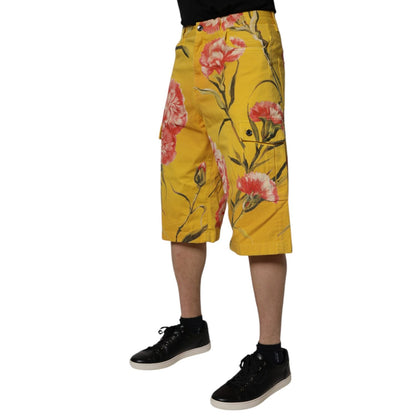 Dolce & Gabbana Yellow Floral Cargo Denim Men Bermuda Shorts Dolce & Gabbana