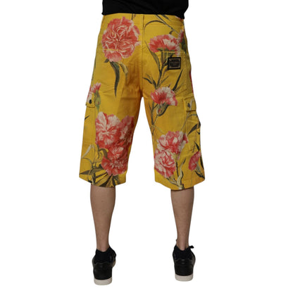 Dolce & Gabbana Yellow Floral Cargo Denim Men Bermuda Shorts Dolce & Gabbana
