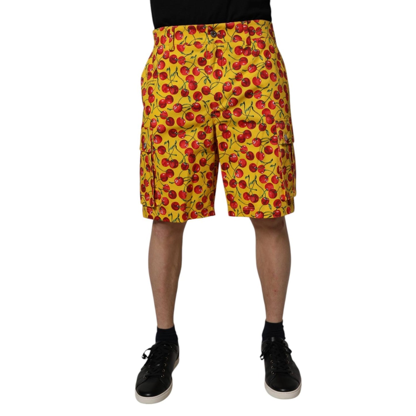 Dolce & Gabbana Yellow Cherry Print Cotton Men Bermuda Shorts Dolce & Gabbana