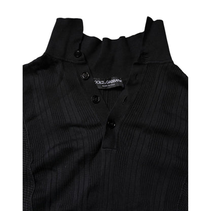 Dolce & Gabbana Black Heraldic Silk Buttoned Pullover Sweater