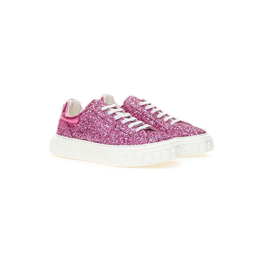 Casadei Fuchsia Leather Sneakers with white soles, merging luxury with casual style. Expertly crafted in Italy, perfect for any outfit.