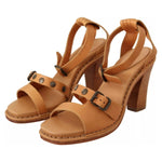 See By Chloé Brown Leather Studded Ankle Strap Sandals Shoes LA9451-36