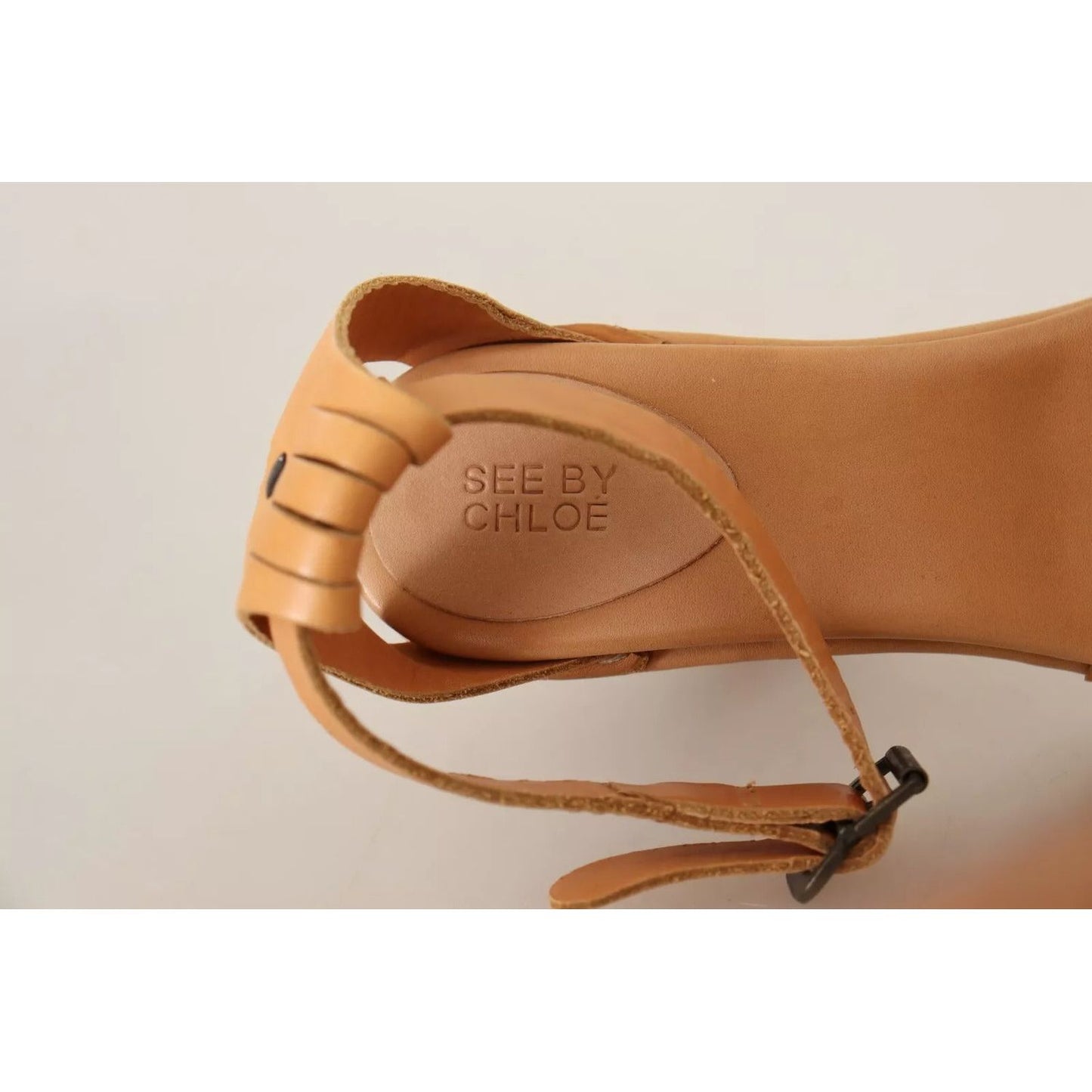 See By Chloé Brown Leather Studded Ankle Strap Sandals Shoes LA9451-36