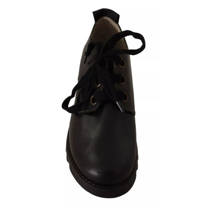 FLY LONDON Black Leather Low Top Lace Up Women Oxford Shoes