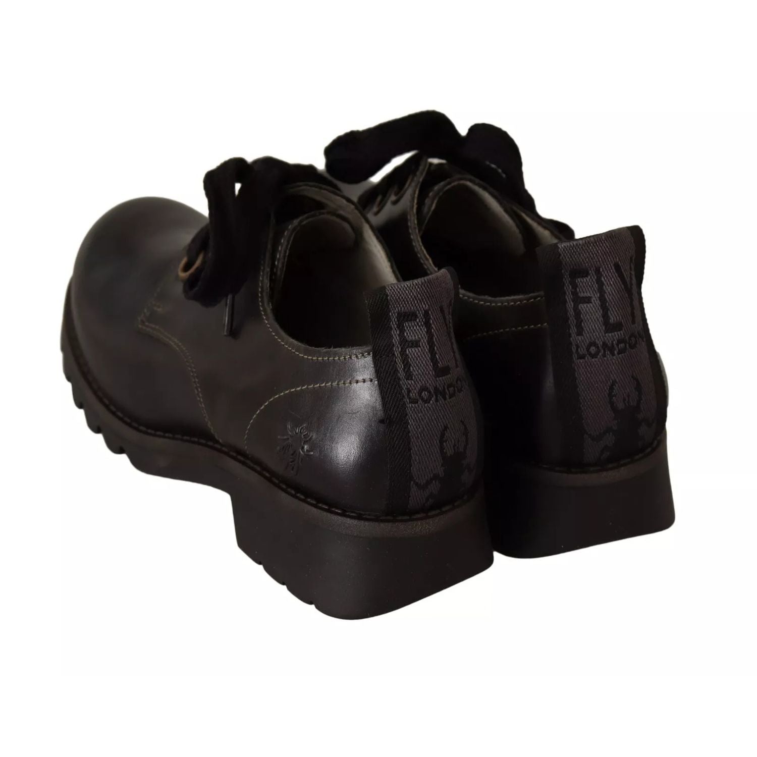 FLY LONDON Black Leather Low Top Lace Up Women Oxford Shoes