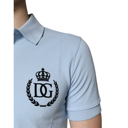 Dolce & Gabbana Sky Blue Cotton Crown Collared Polo T-shirt