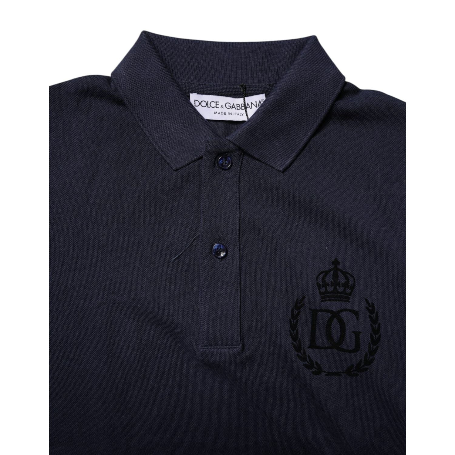 Dolce & Gabbana Dark Blue Cotton Crown Collared Polo T-shirt