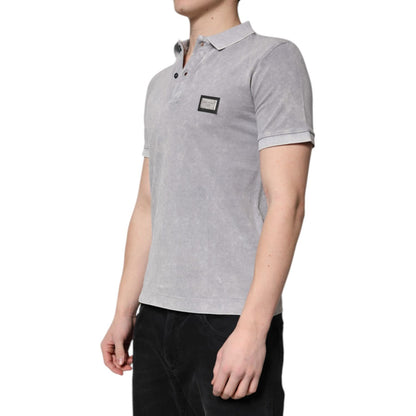 Dolce & Gabbana Gray Logo Plaque Cotton Men Polo Shirt T-shirt