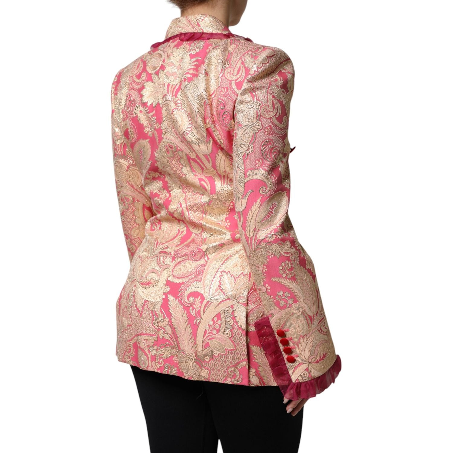 Dolce & Gabbana Pink Gold Jacquard Nylon Coat Blazer Jacket